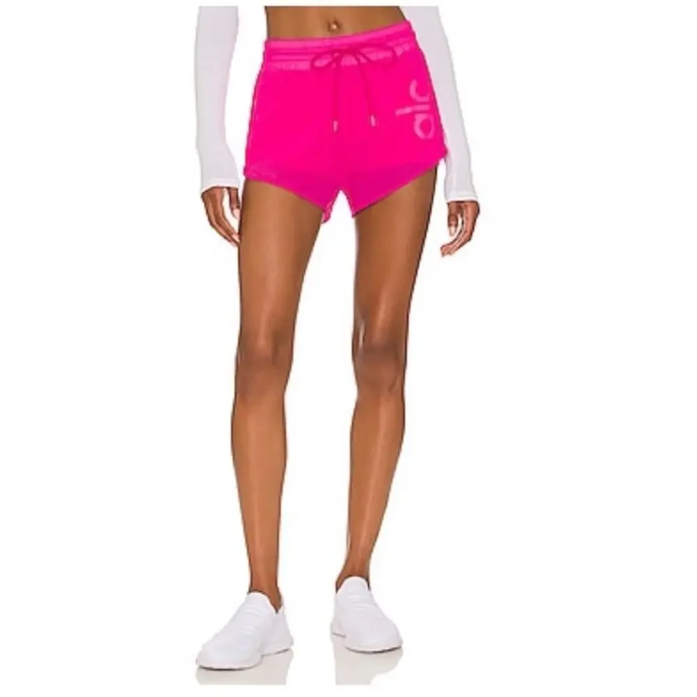 ALO Ambience Neon Pink Mesh Running Shorts Large Lined Drawstring Active‎ Gym